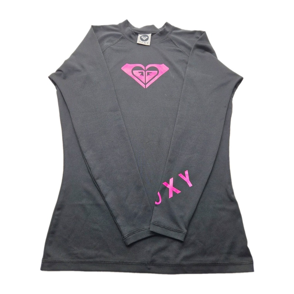 Roxy Whole Hearted Rash Guard Womens M Black Pink Long Sleeve UPF 50 ARJWR00024